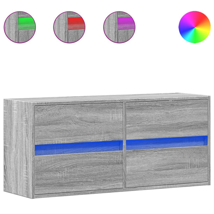 Comodă TV de perete cu lumini LED, gri sonoma, 100x31x45 cm - WALTI WALTI