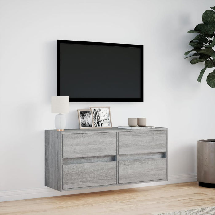 Comodă TV de perete cu lumini LED, gri sonoma, 100x31x45 cm - WALTI WALTI