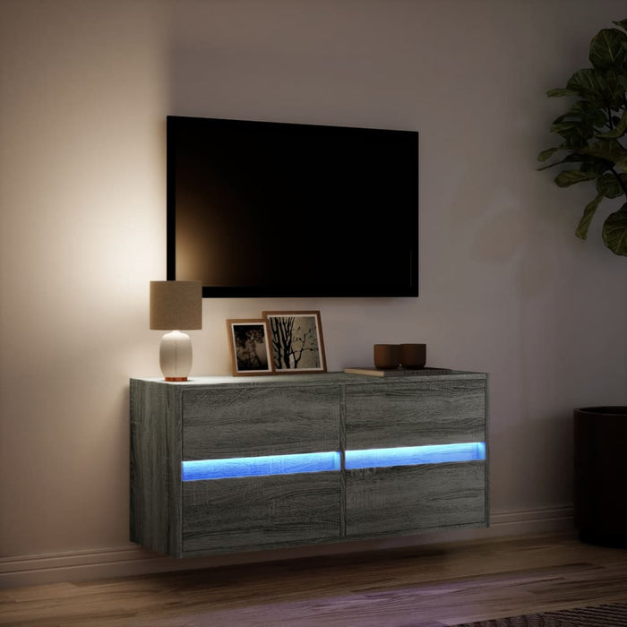 Comodă TV de perete cu lumini LED, gri sonoma, 100x31x45 cm - WALTI WALTI