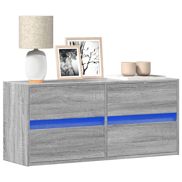 Comodă TV de perete cu lumini LED, gri sonoma, 100x31x45 cm - WALTI WALTI