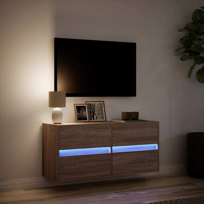 Comodă TV de perete cu lumini LED, stejar maro, 100x31x45 cm - WALTI WALTI