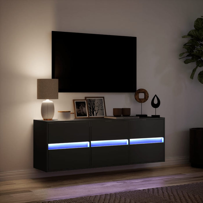 Dulap TV de perete cu lumini LED negru 130x31x45 cm WALTI