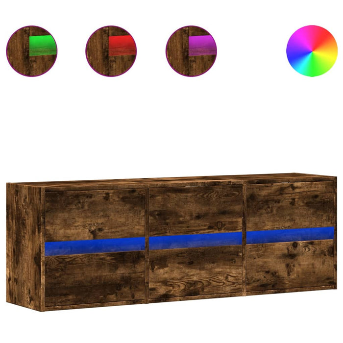 Comodă TV de perete cu lumini LED, stejar fumuriu, 130x31x45 cm - WALTI WALTI