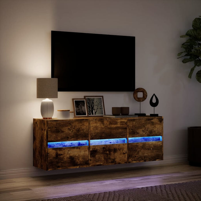 Comodă TV de perete cu lumini LED, stejar fumuriu, 130x31x45 cm - WALTI WALTI