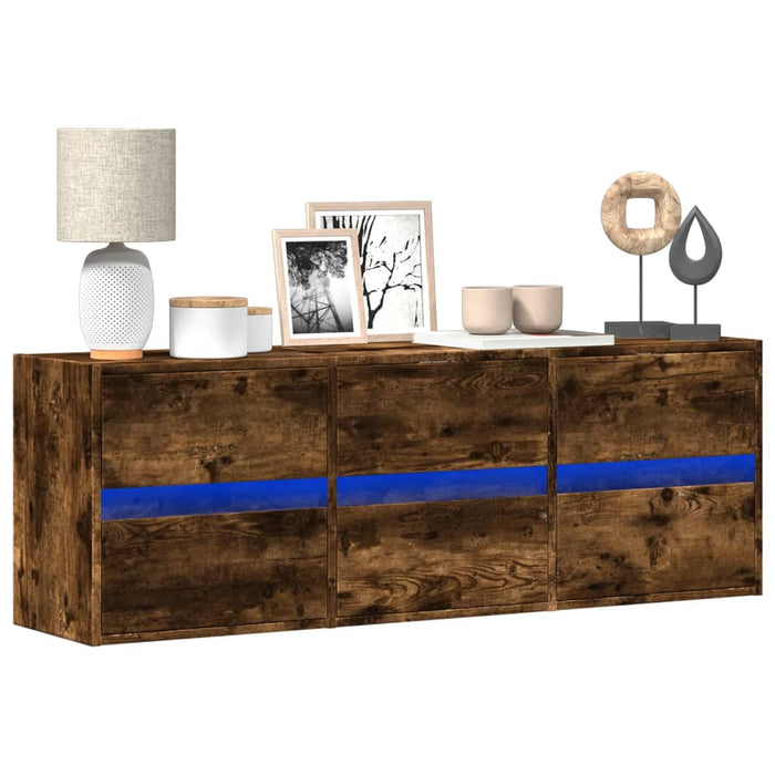 Comodă TV de perete cu lumini LED, stejar fumuriu, 130x31x45 cm - WALTI WALTI
