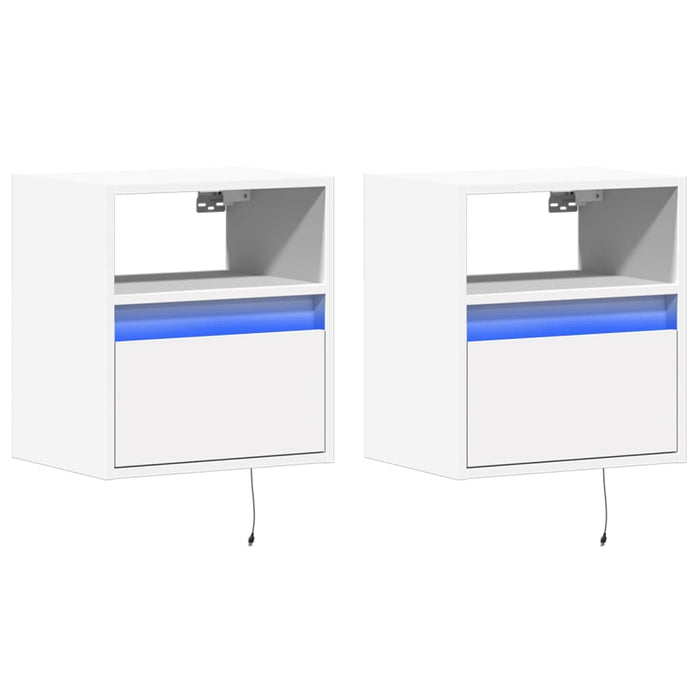 Comode TV de perete cu lumini LED, 2 buc., alb, 41x31x45 cm - WALTI WALTI