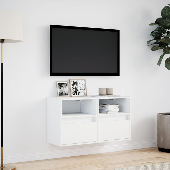 Comode TV de perete cu lumini LED, 2 buc., alb, 41x31x45 cm - WALTI WALTI