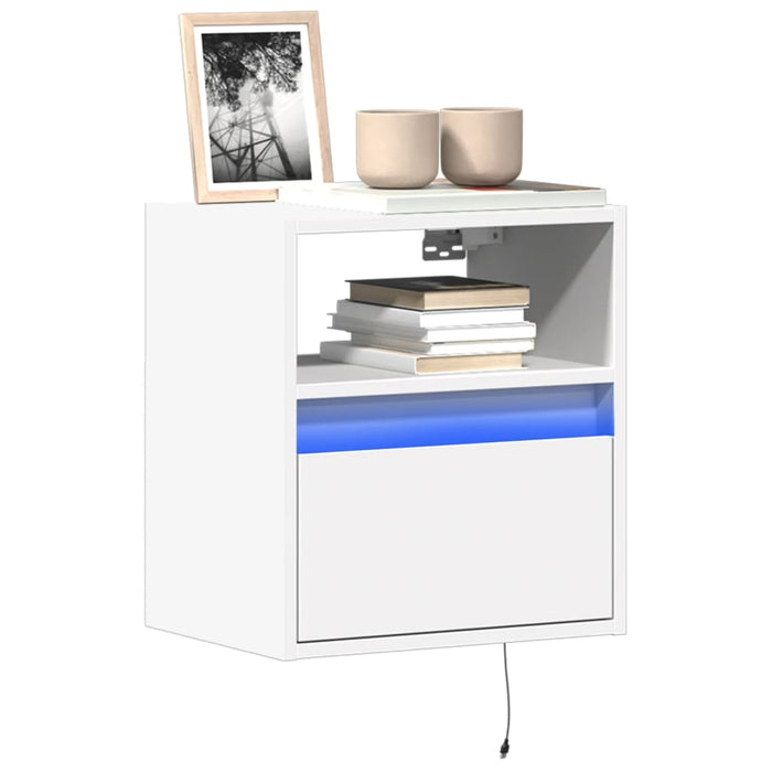 Comode TV de perete cu lumini LED, 2 buc., alb, 41x31x45 cm - WALTI WALTI