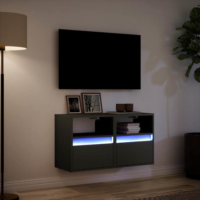 Comode TV de perete cu lumini LED, 2 buc., negru, 41x31x45 cm WALTI