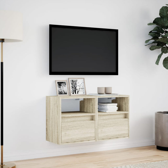 Comodă TV de perete cu LED, 2 buc. stejar sonoma, 41x31x45 cm - WALTI WALTI