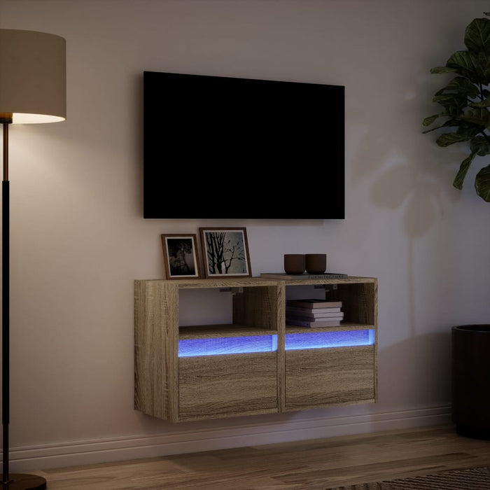 Comodă TV de perete cu LED, 2 buc. stejar sonoma, 41x31x45 cm - WALTI WALTI