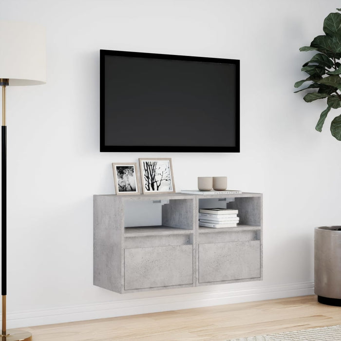 Comode TV de perete cu lumini LED 2 buc. gri beton 41x31x45 cm - WALTI WALTI