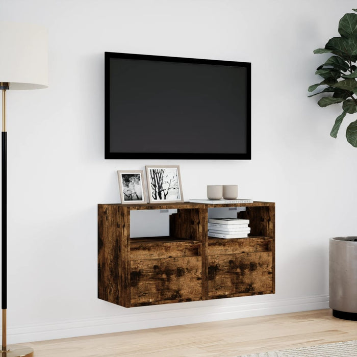 Comodă TV de perete cu LED, 2 buc. stejar fumuriu, 41x31x45 cm - WALTI WALTI