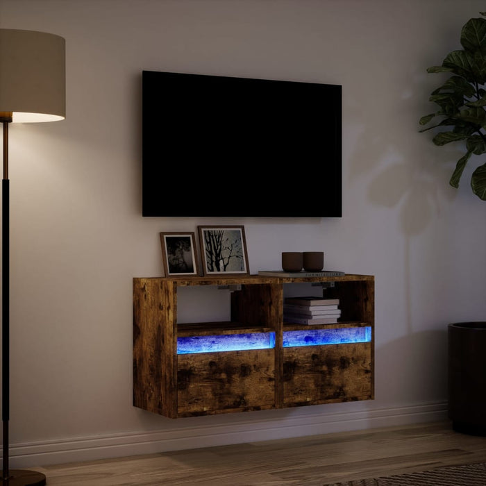 Comodă TV de perete cu LED, 2 buc. stejar fumuriu, 41x31x45 cm - WALTI WALTI
