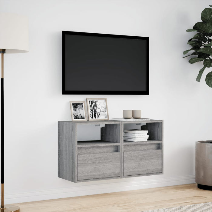 Comodă TV de perete cu LED, 2 buc, gri sonoma, 41x31x45 cm - WALTI WALTI
