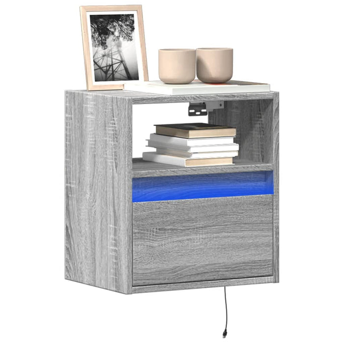Comodă TV de perete cu LED, 2 buc, gri sonoma, 41x31x45 cm - WALTI WALTI