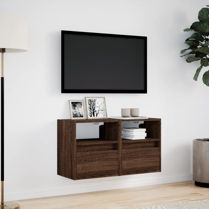 Comodă TV de perete cu LED, 2 buc. stejar maro, 41x31x45 cm - WALTI WALTI