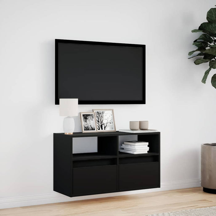 Dulap TV de perete cu lumini LED negru 80x31x45 cm - WALTI WALTI