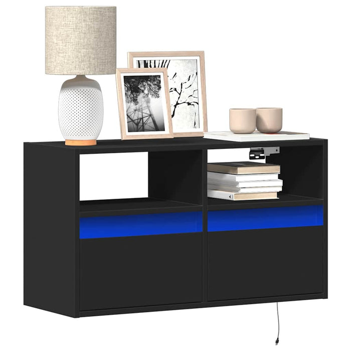 Dulap TV de perete cu lumini LED negru 80x31x45 cm - WALTI WALTI