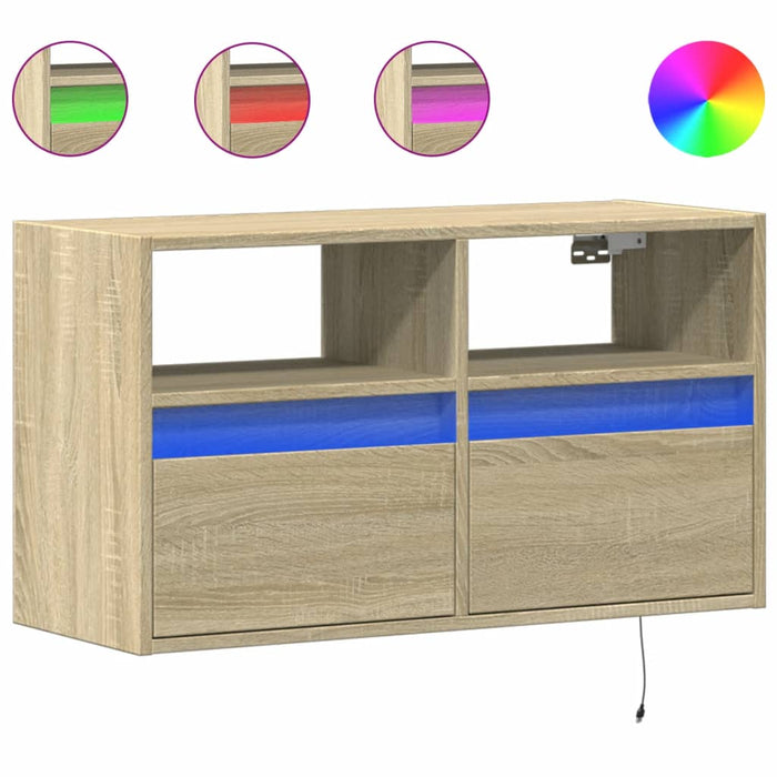 Comodă TV de perete cu lumini LED, stejar sonoma, 80x31x45 cm - WALTI WALTI