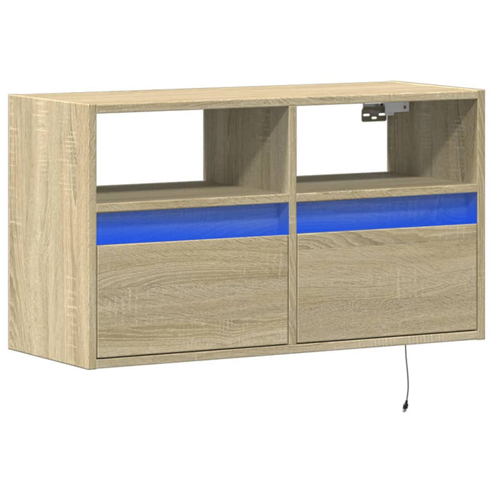 Comodă TV de perete cu lumini LED, stejar sonoma, 80x31x45 cm - WALTI WALTI