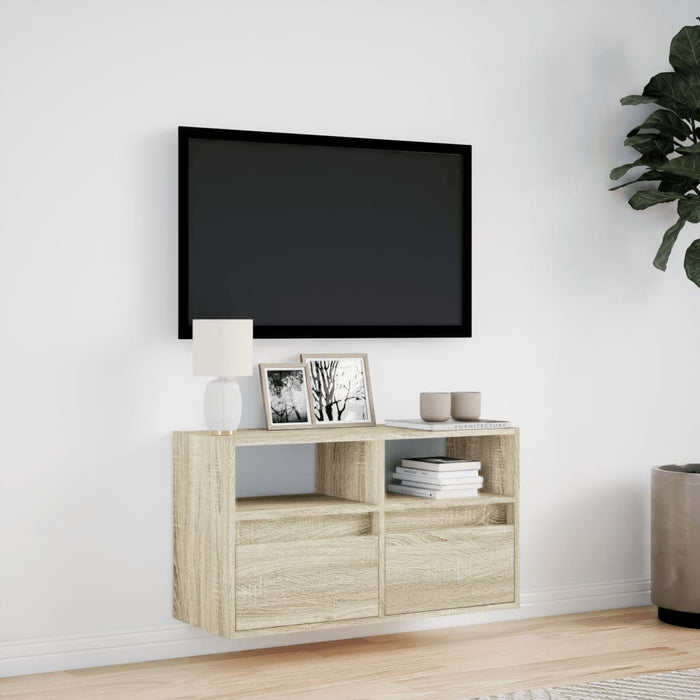 Comodă TV de perete cu lumini LED, stejar sonoma, 80x31x45 cm - WALTI WALTI