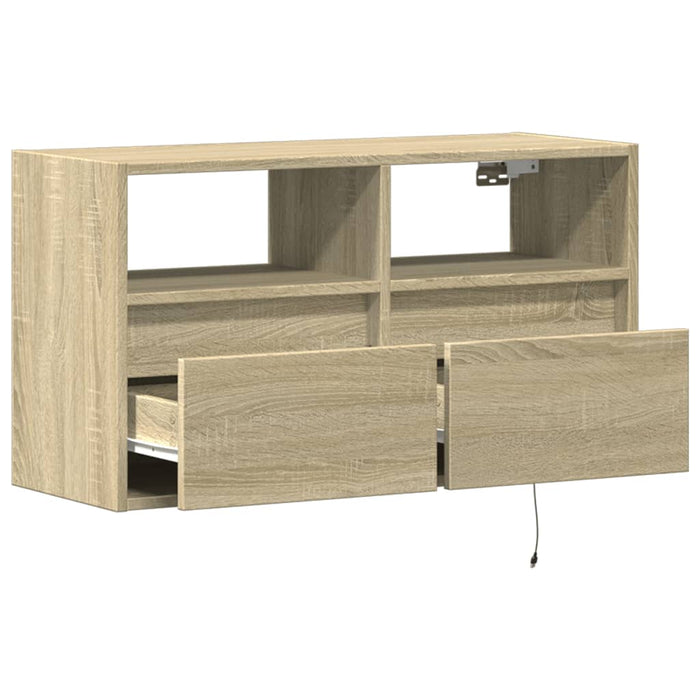 Comodă TV de perete cu lumini LED, stejar sonoma, 80x31x45 cm - WALTI WALTI