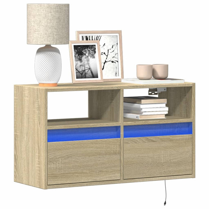 Comodă TV de perete cu lumini LED, stejar sonoma, 80x31x45 cm - WALTI WALTI