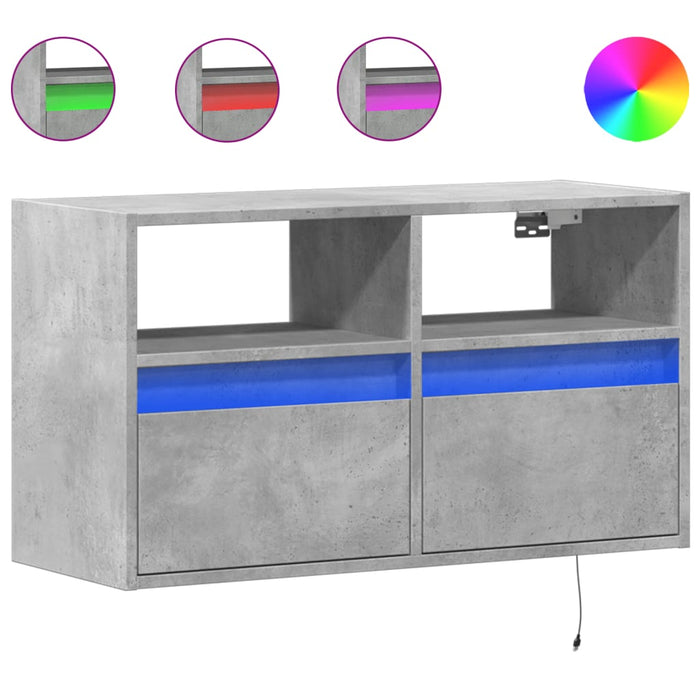 Comodă TV de perete cu lumini LED, gri beton, 80x31x45 cm - WALTI WALTI