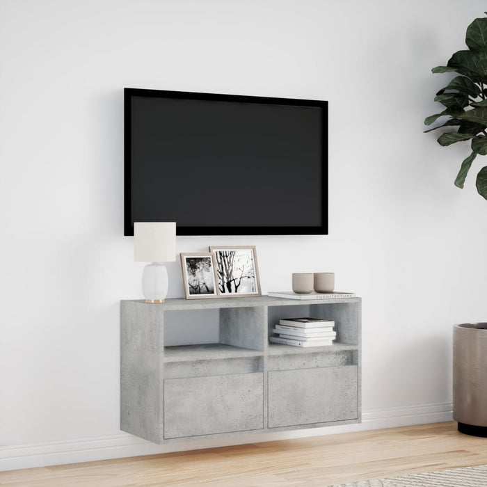 Comodă TV de perete cu lumini LED, gri beton, 80x31x45 cm - WALTI WALTI