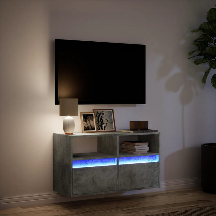 Comodă TV de perete cu lumini LED, gri beton, 80x31x45 cm - WALTI WALTI