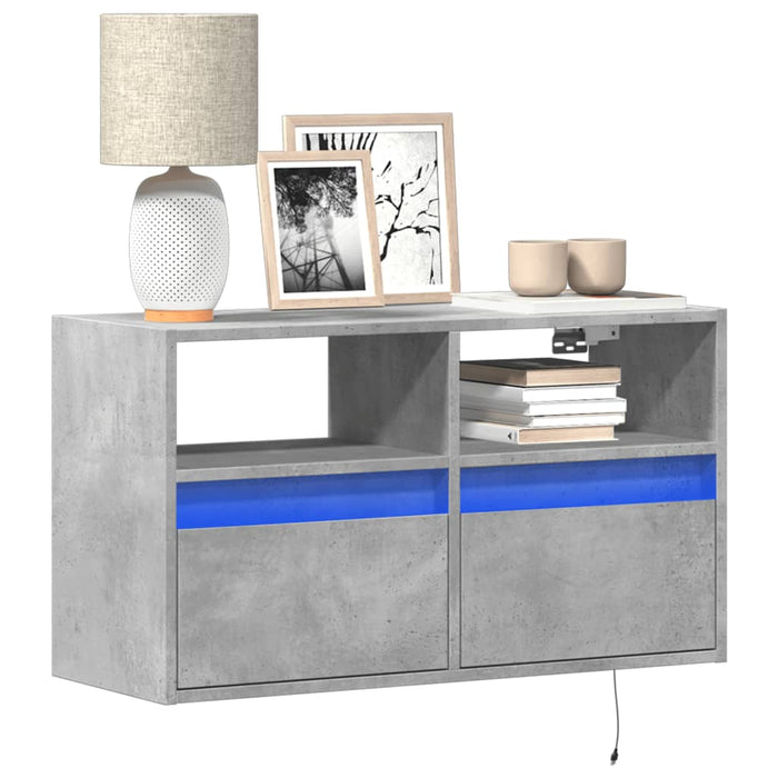 Comodă TV de perete cu lumini LED, gri beton, 80x31x45 cm - WALTI WALTI
