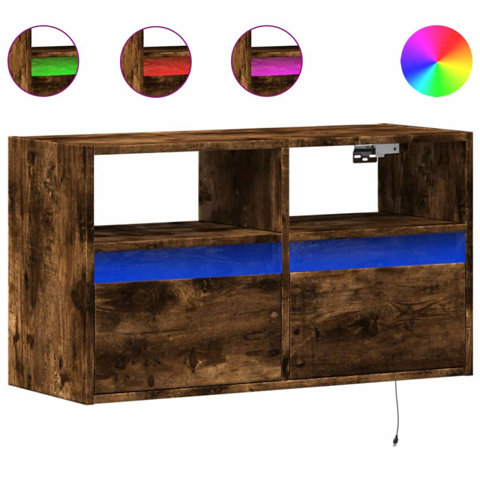 Comodă TV de perete cu lumini LED, stejar fumuriu, 80x31x45 cm - WALTI WALTI