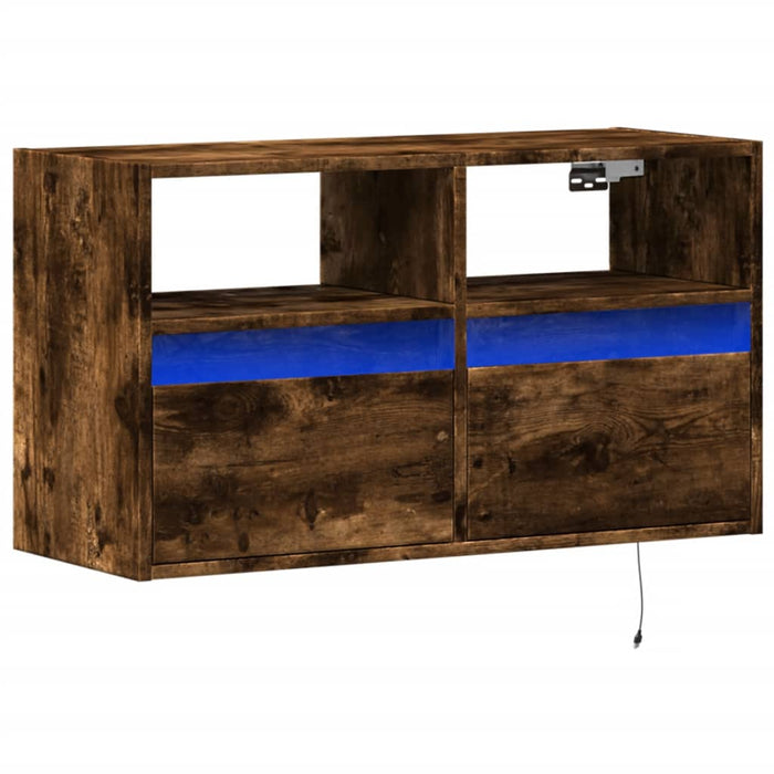 Comodă TV de perete cu lumini LED, stejar fumuriu, 80x31x45 cm - WALTI WALTI