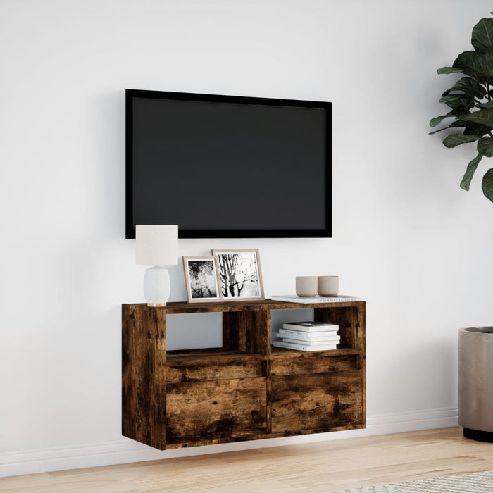 Comodă TV de perete cu lumini LED, stejar fumuriu, 80x31x45 cm - WALTI WALTI