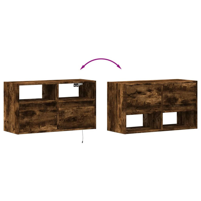 Comodă TV de perete cu lumini LED, stejar fumuriu, 80x31x45 cm - WALTI WALTI