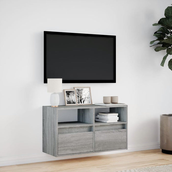 Comodă TV de perete cu lumini LED, gri sonoma, 80x31x45 cm - WALTI WALTI