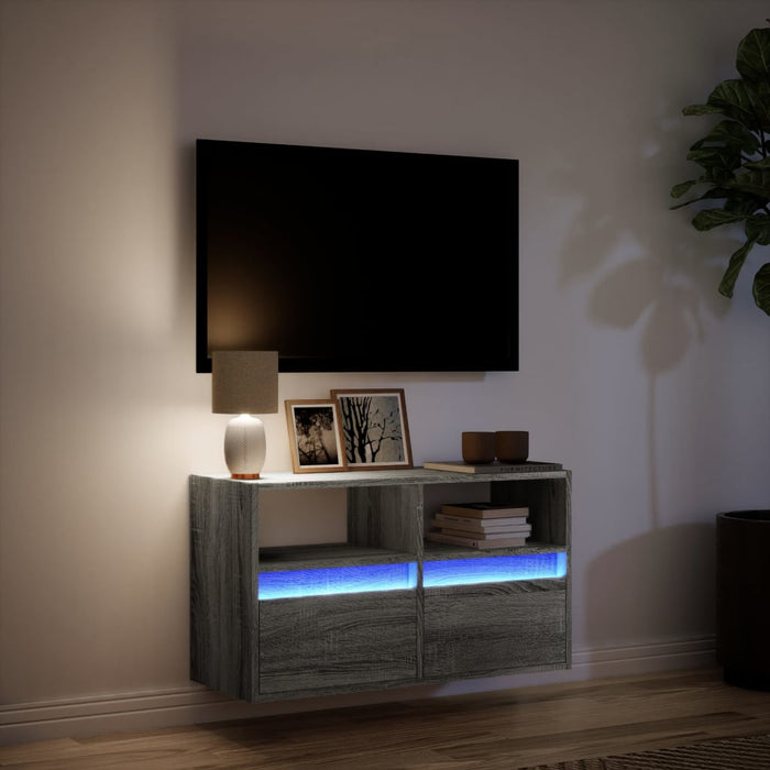 Comodă TV de perete cu lumini LED, gri sonoma, 80x31x45 cm - WALTI WALTI