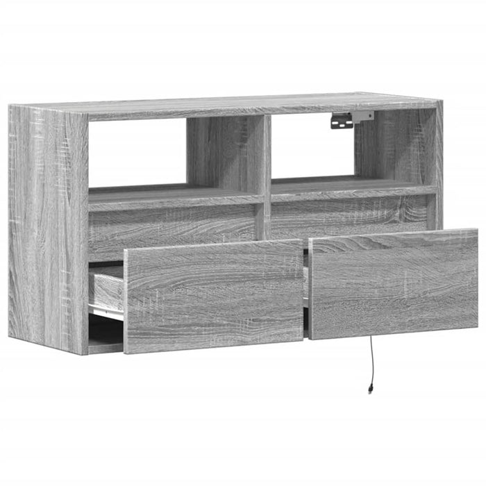 Comodă TV de perete cu lumini LED, gri sonoma, 80x31x45 cm - WALTI WALTI