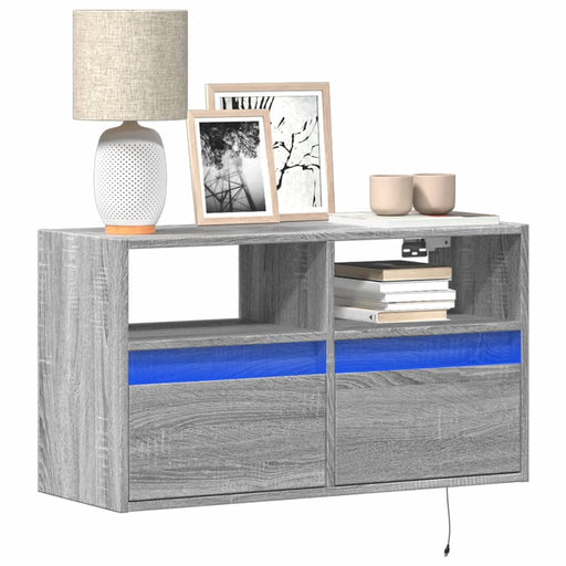 Comodă TV de perete cu lumini LED, gri sonoma, 80x31x45 cm - WALTI WALTI
