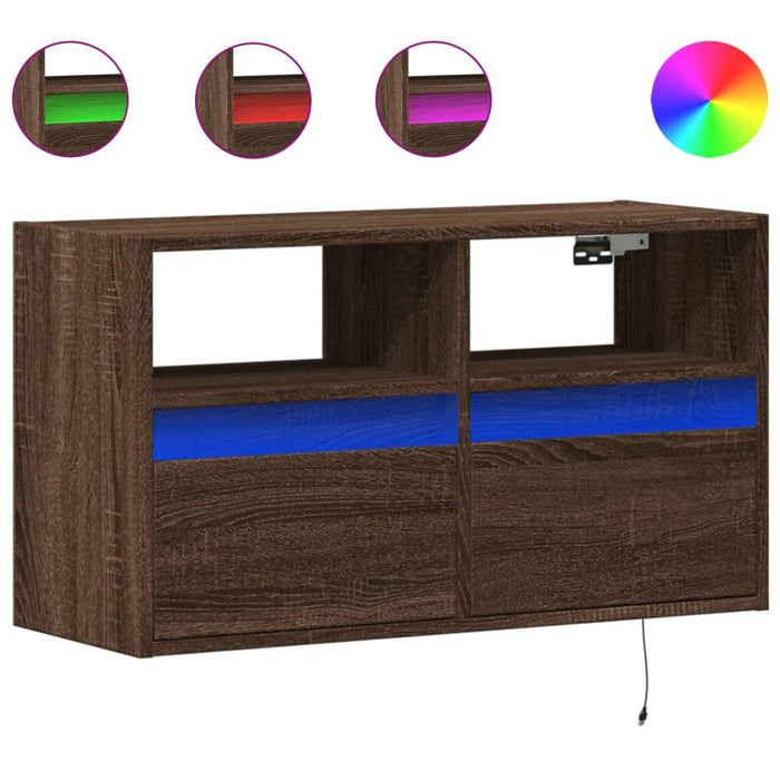 Comodă TV de perete cu lumini LED, stejar maro, 80x31x45 cm - WALTI WALTI