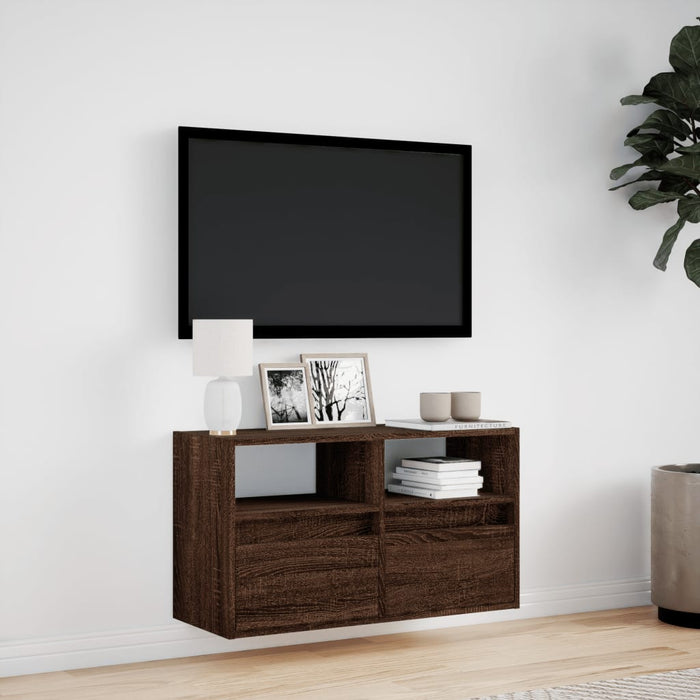 Comodă TV de perete cu lumini LED, stejar maro, 80x31x45 cm - WALTI WALTI