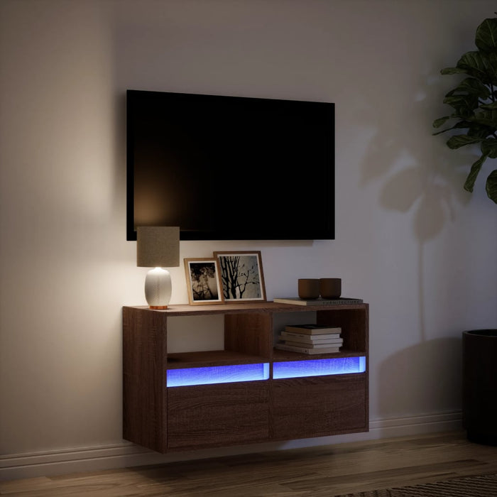 Comodă TV de perete cu lumini LED, stejar maro, 80x31x45 cm - WALTI WALTI