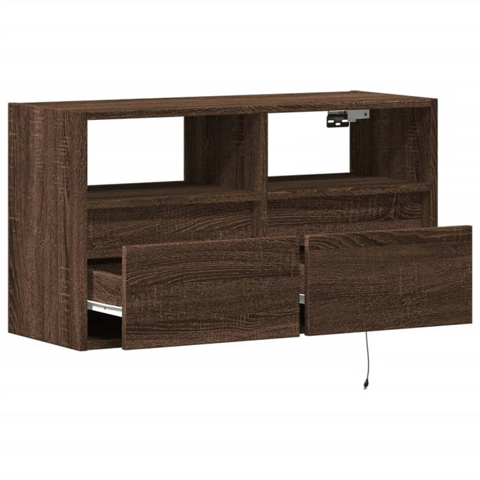 Comodă TV de perete cu lumini LED, stejar maro, 80x31x45 cm - WALTI WALTI