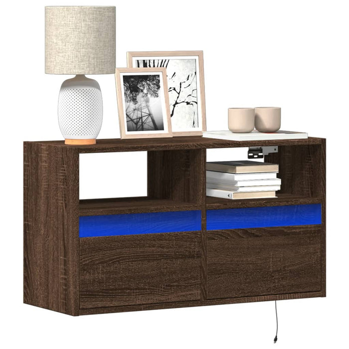 Comodă TV de perete cu lumini LED, stejar maro, 80x31x45 cm - WALTI WALTI