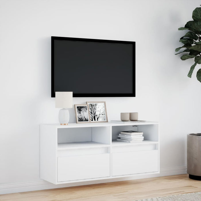 Comodă TV de perete cu lumini LED, alb, 100x31x45 cm - WALTI WALTI