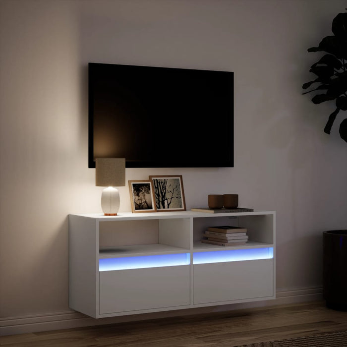 Comodă TV de perete cu lumini LED, alb, 100x31x45 cm - WALTI WALTI