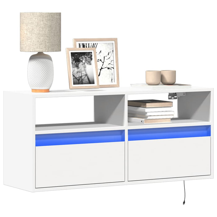 Comodă TV de perete cu lumini LED, alb, 100x31x45 cm - WALTI WALTI