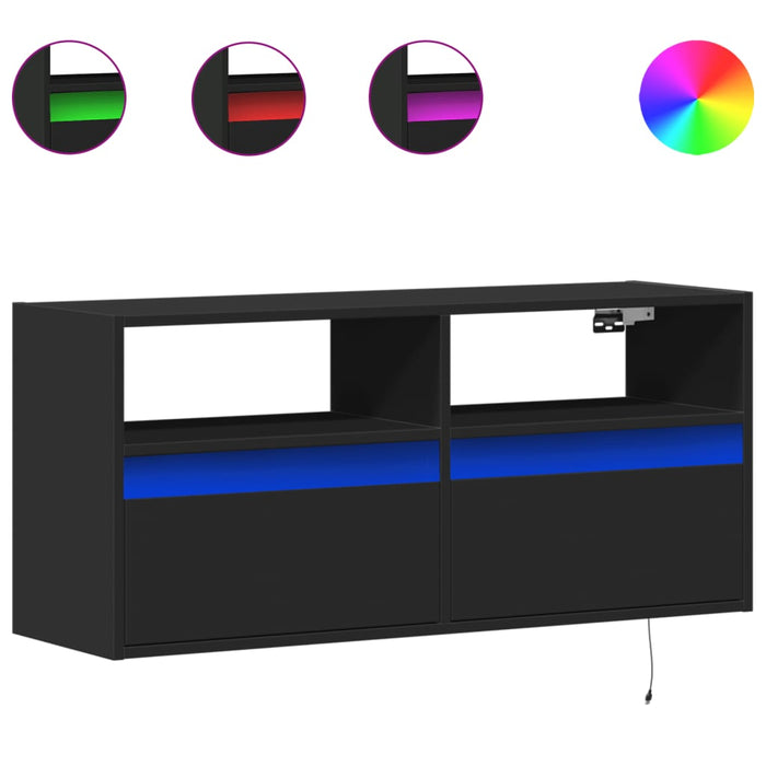 Dulap TV de perete cu lumini LED negru 100x31x45 cm - WALTI WALTI