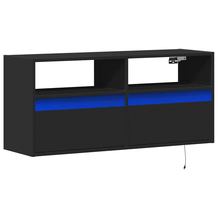 Dulap TV de perete cu lumini LED negru 100x31x45 cm - WALTI WALTI